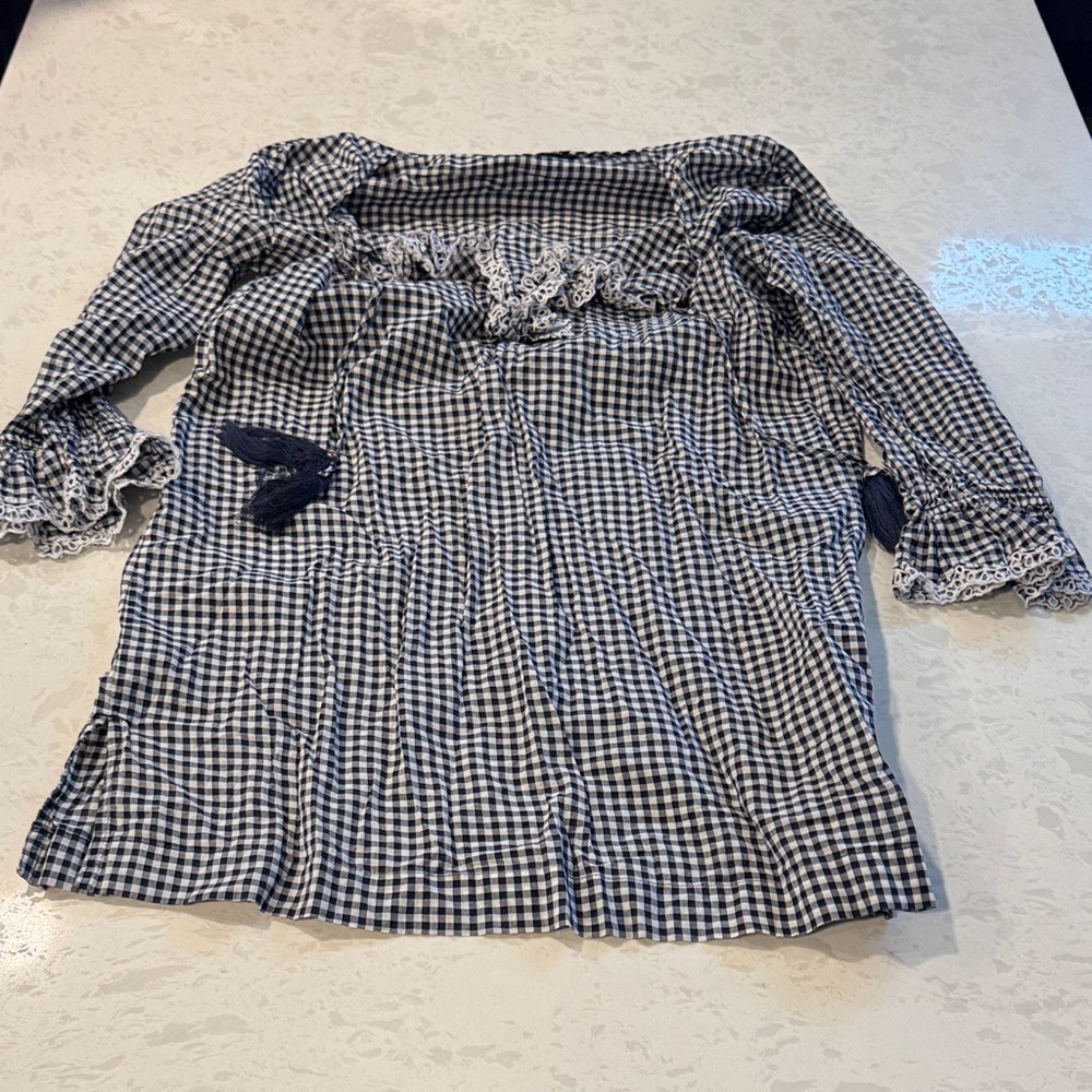 J. Crew Navy and White Checkered Top